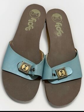 FLOGG Women’s Comfort Slide Sandals Aqua Blue Leather size 8.5